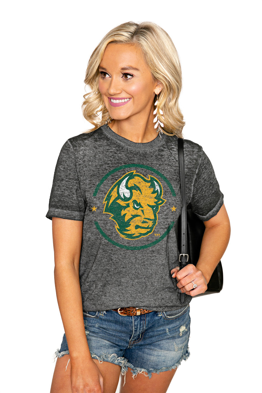 NORTH DAKOTA STATE BISON END ZONE ACID WASH BOYFRIEND SHORT SLEEVE TEE