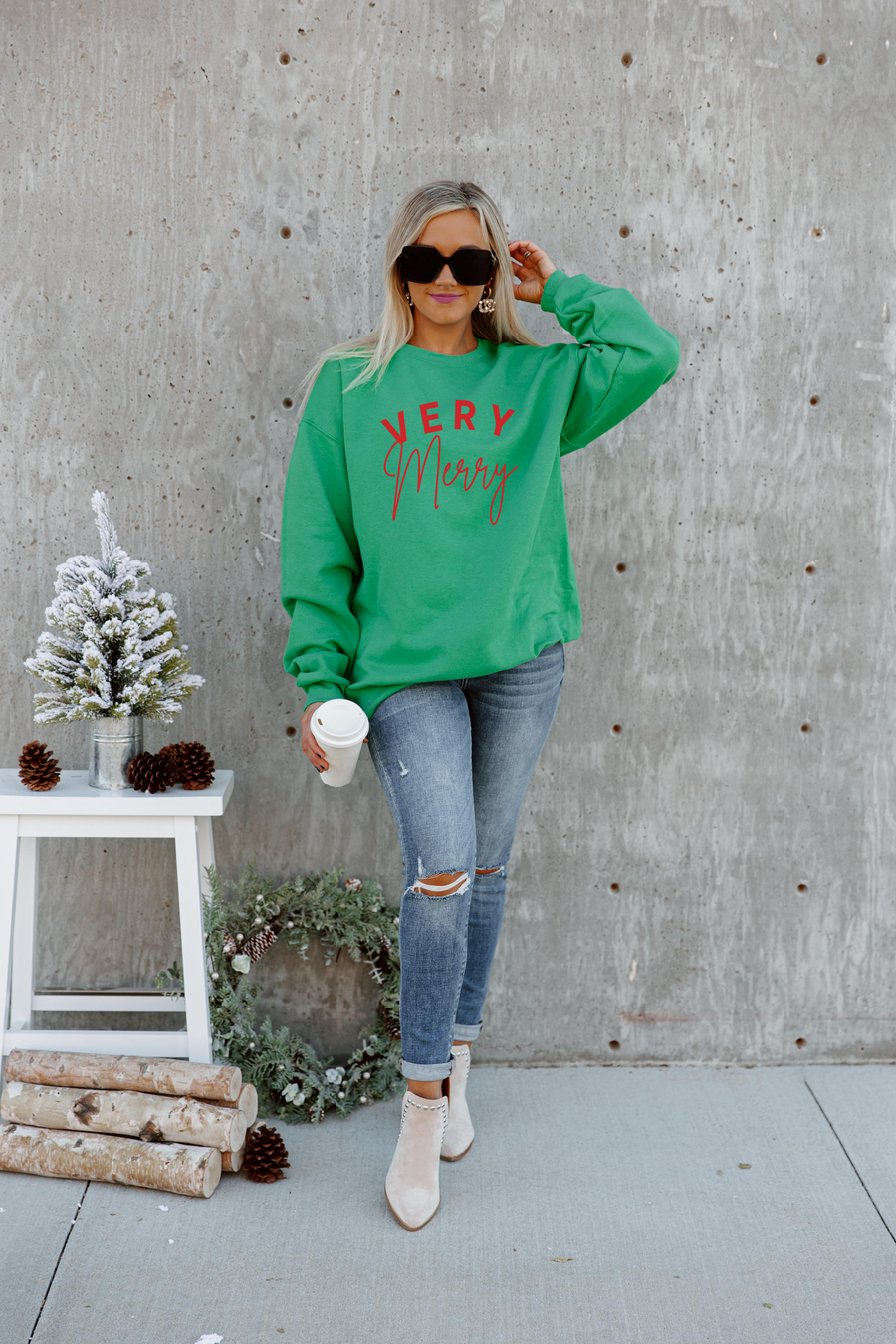 Premium Kelly Green Oversized Holiday Crew Sweatshirt