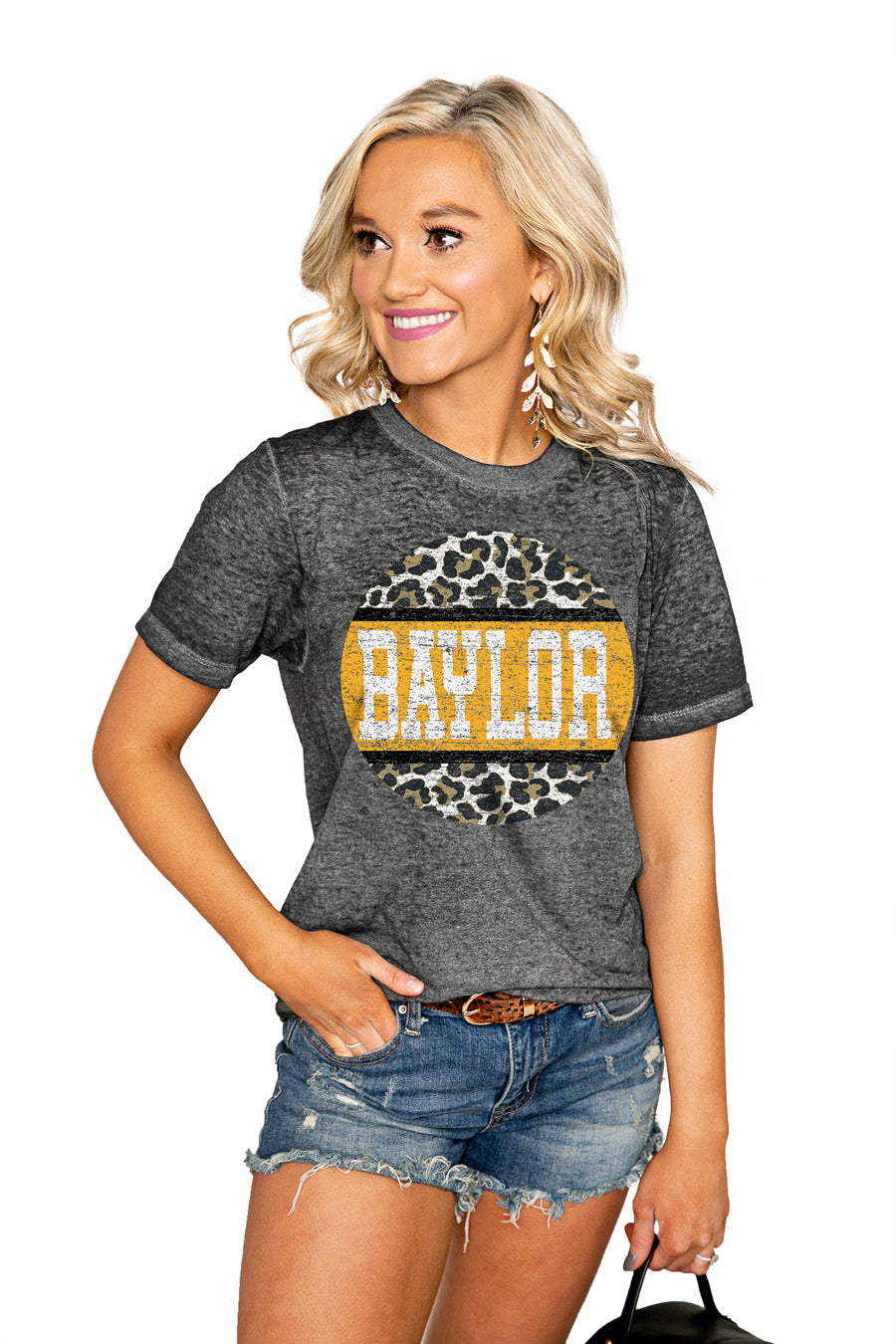 BAYLOR BEARS SCOOP & SCORE ACID WASH BOYFRIEND SHORT SLEEVE TEE