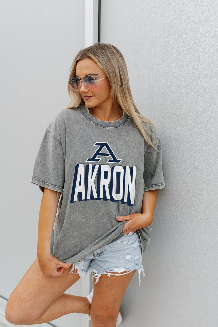 Premium Oversized Cotton Crewneck Tee - AKRON ZIPS Solid Defense