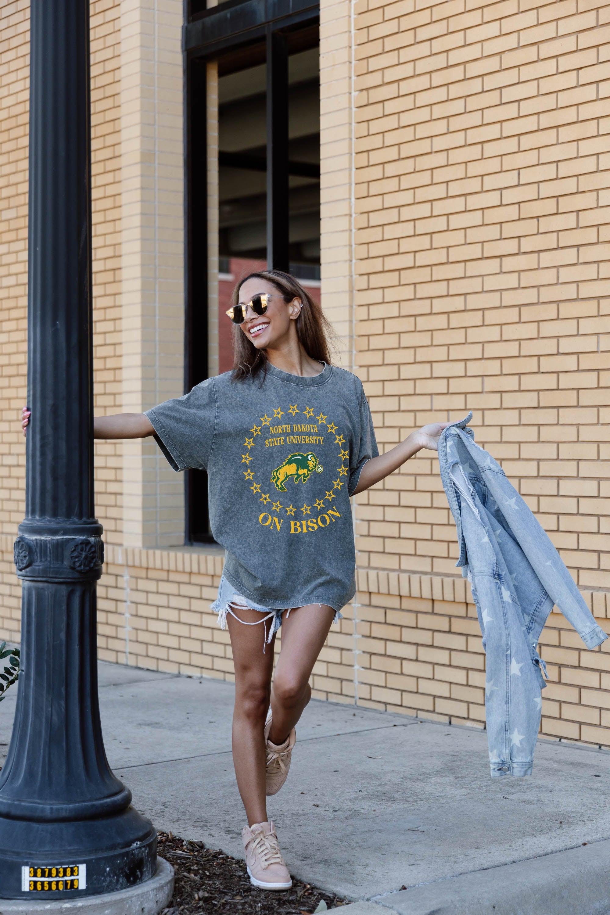 Premium North Dakota State Bison Brightest Star Oversized Crewneck Tee
