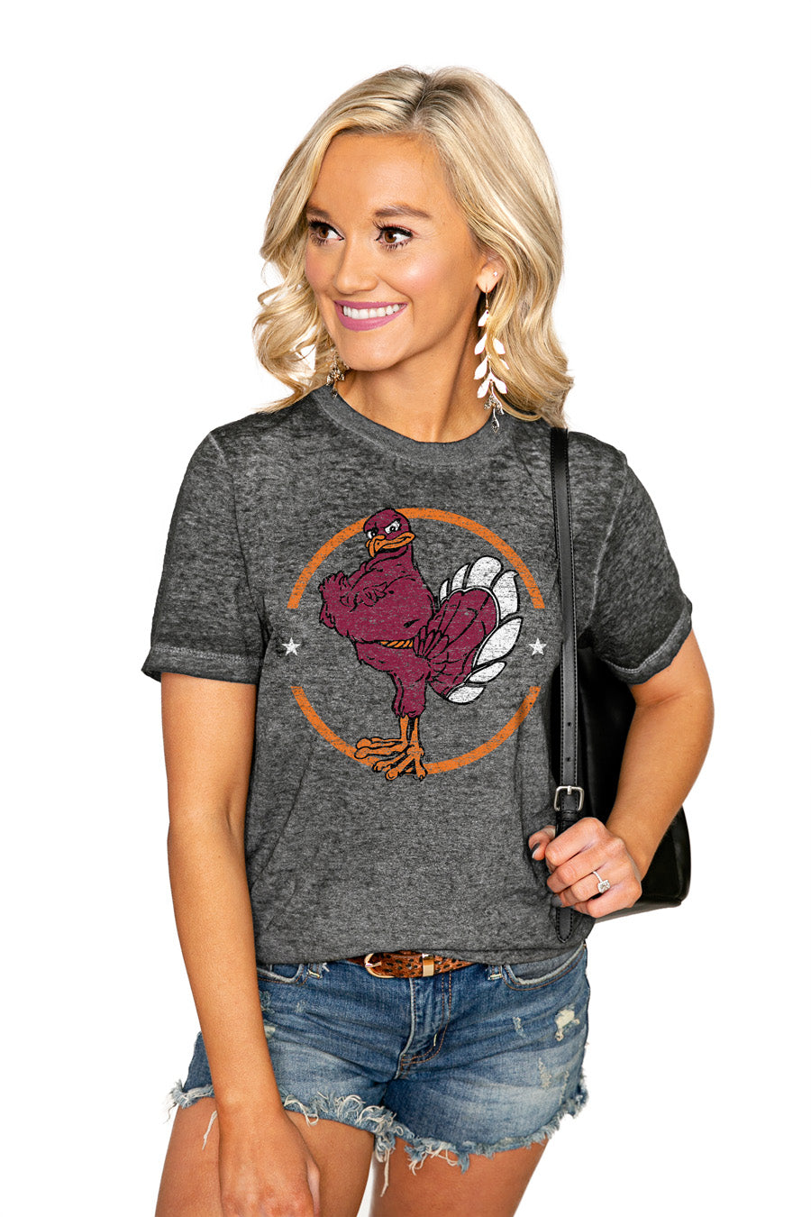 VIRGINIA TECH HOKIES END ZONE ACID WASH BOYFRIEND SHORT SLEEVE TEE