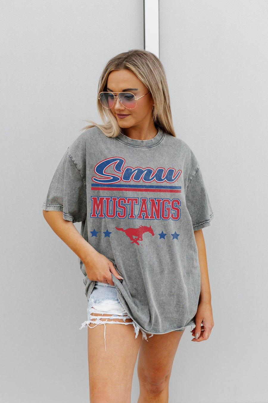 Premium Oversized Cotton Crewneck Tee - SMU Mustangs Edition