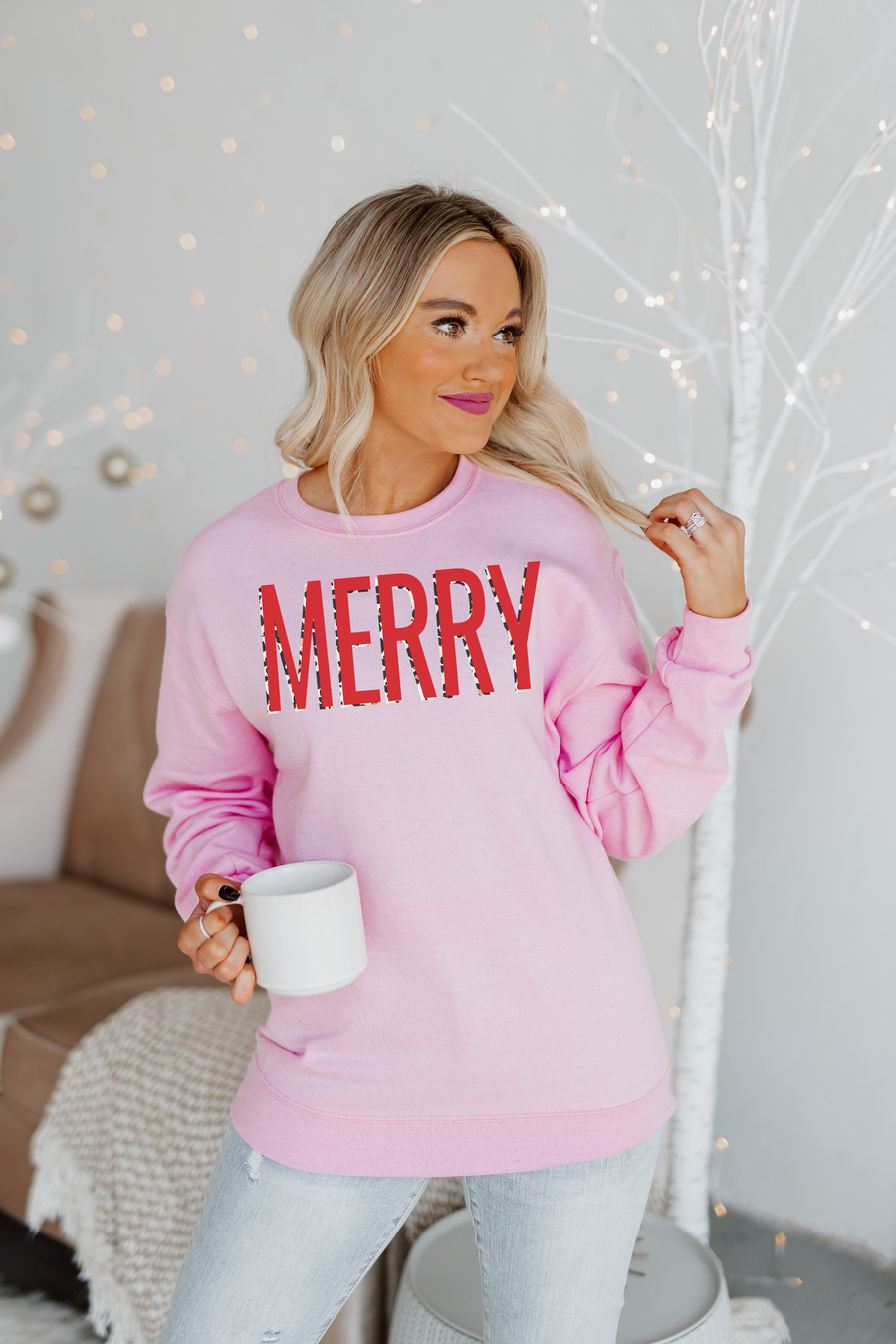 Premium Oversized Classic Crew Sweatshirt - Light Pink | Ultimate Holiday Comfort