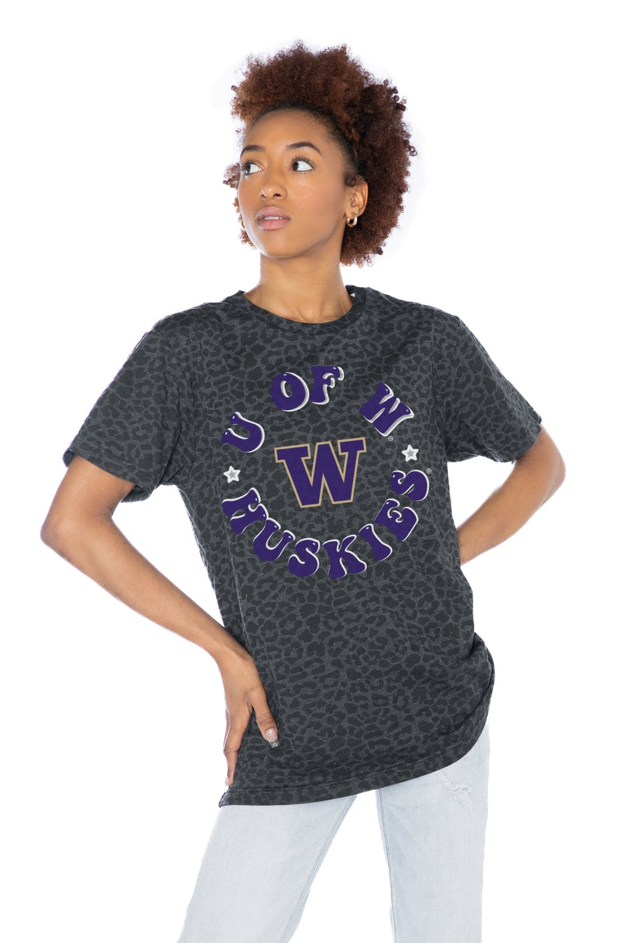 Premium Washington Huskies Victory Lap Leopard Crew Neck Tee - Unisex Fit