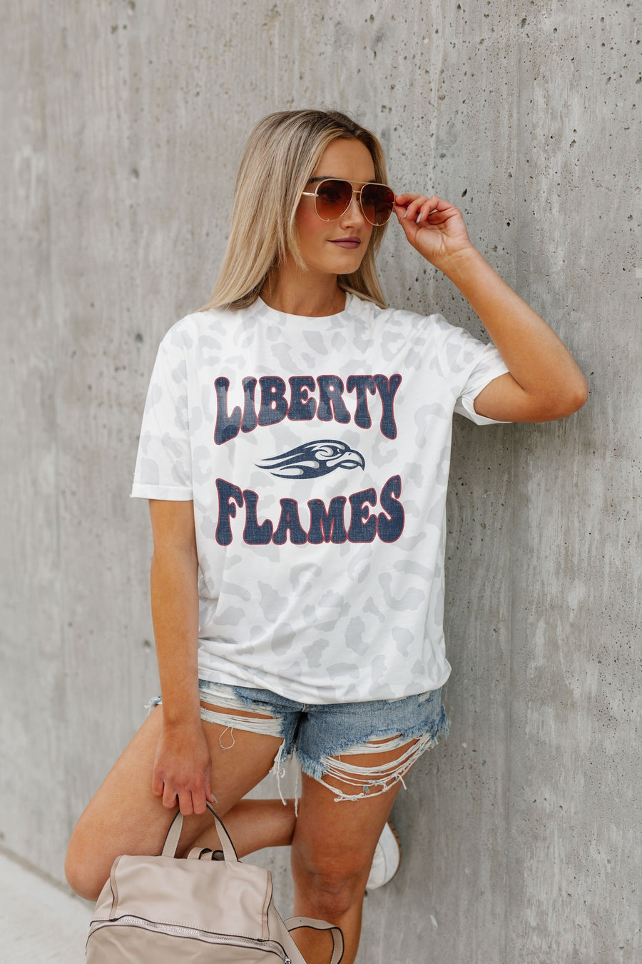 Premium Liberty Flames Game Day Tee - Subtle Leopard Print