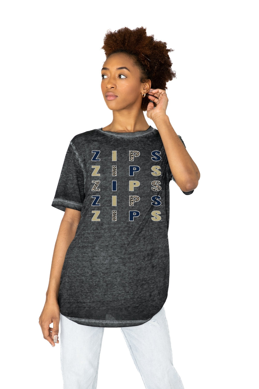 Premium AKRON ZIPS Acid-Wash Boyfriend Tee - Running Wild Edition