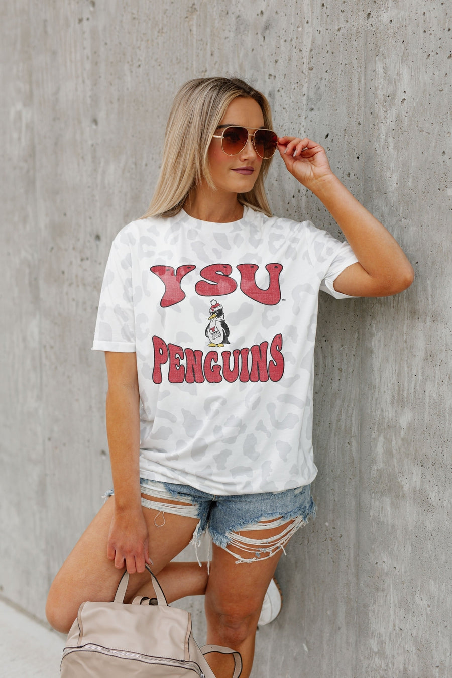Premium Youngstown State Penguins Leopard-Print Victory Tee