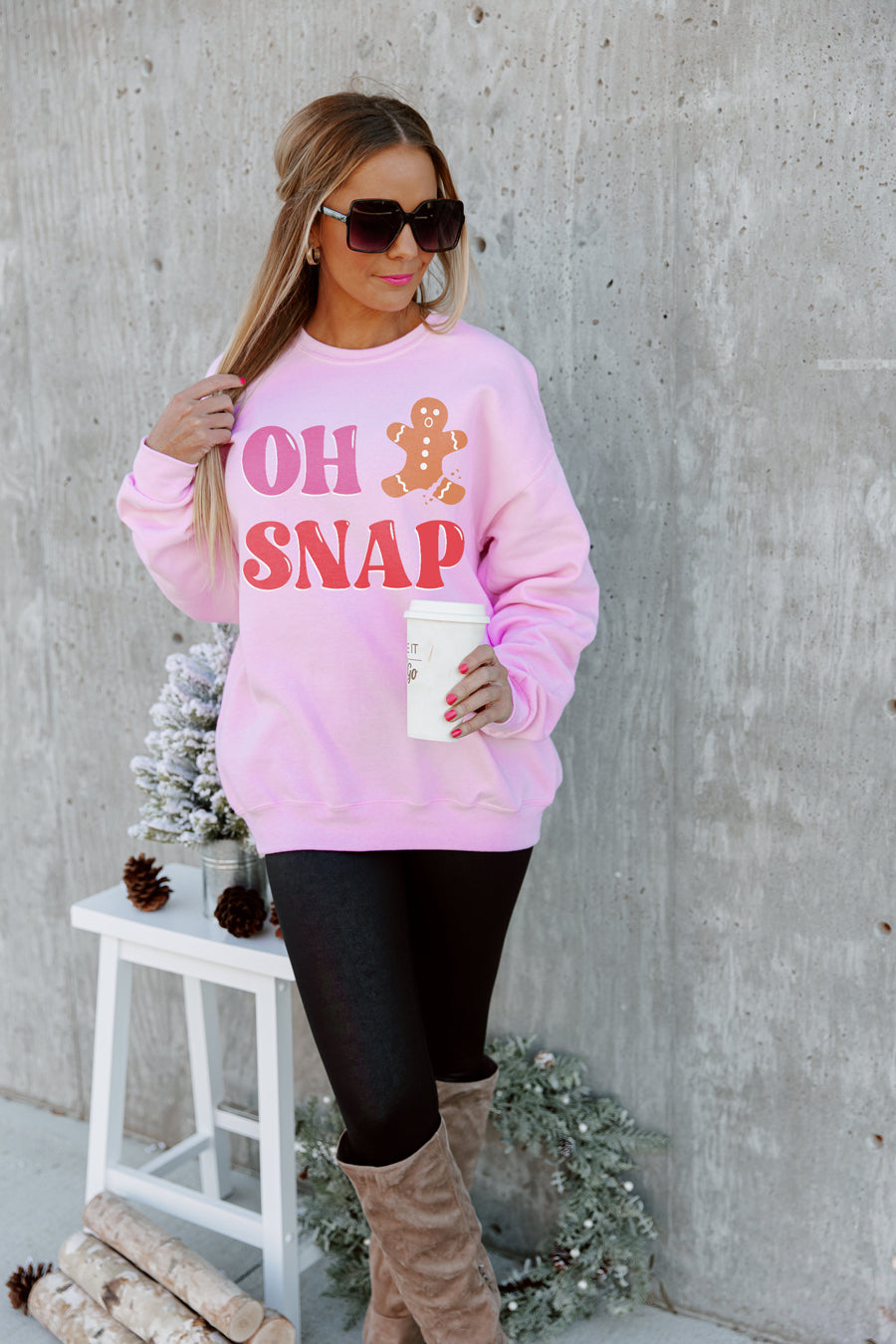 Premium Ginger Snap Oversized Classic Crew - Light Pink Holiday Edition