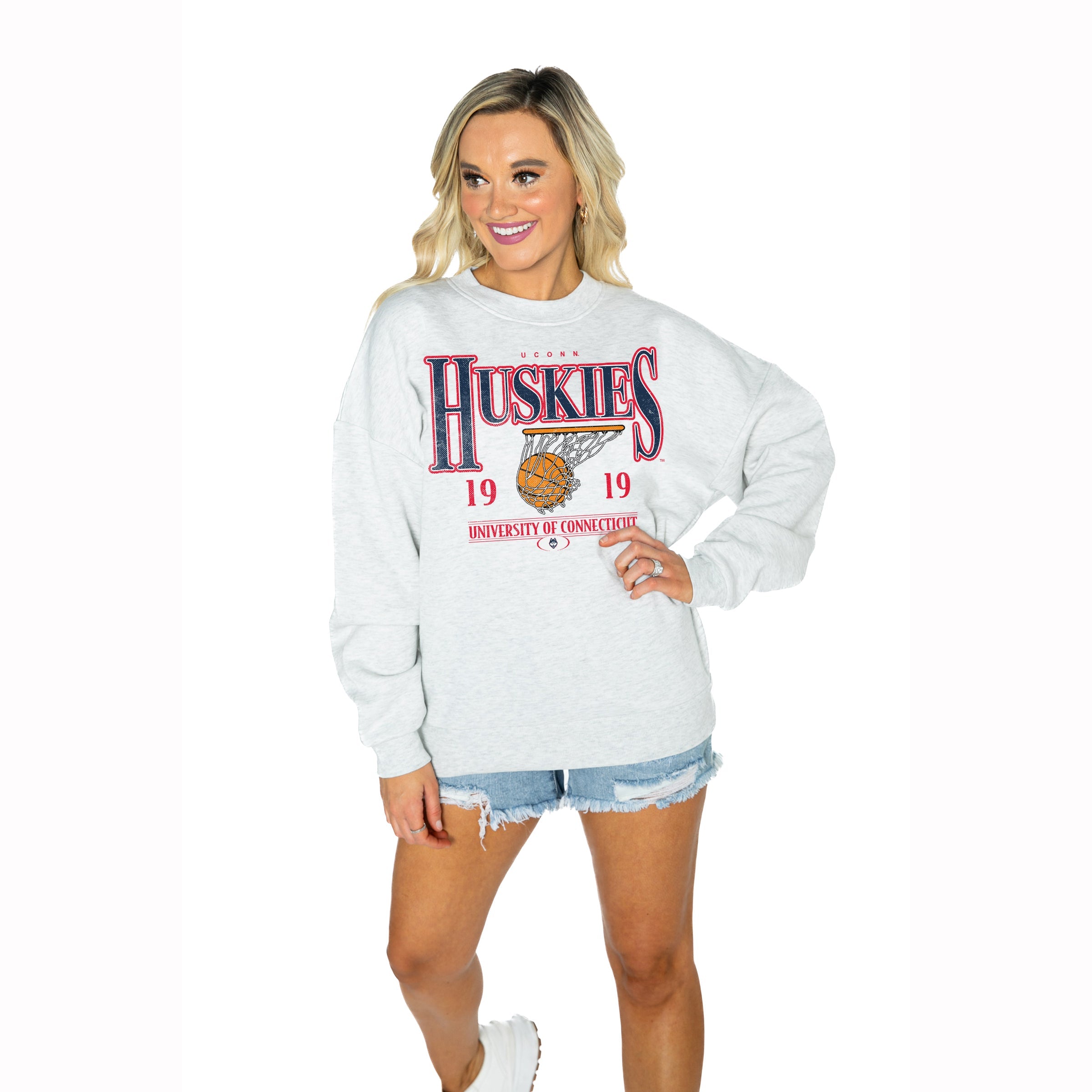 Premium UConn Huskies Fleece Drop Shoulder Crewneck Pullover - Ultimate Comfort & Style