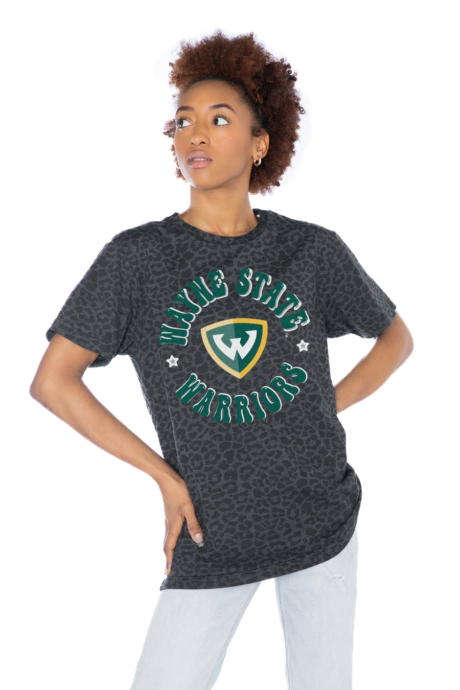 Premium Wayne State Warriors Victory Lap Leopard Crew Neck Tee