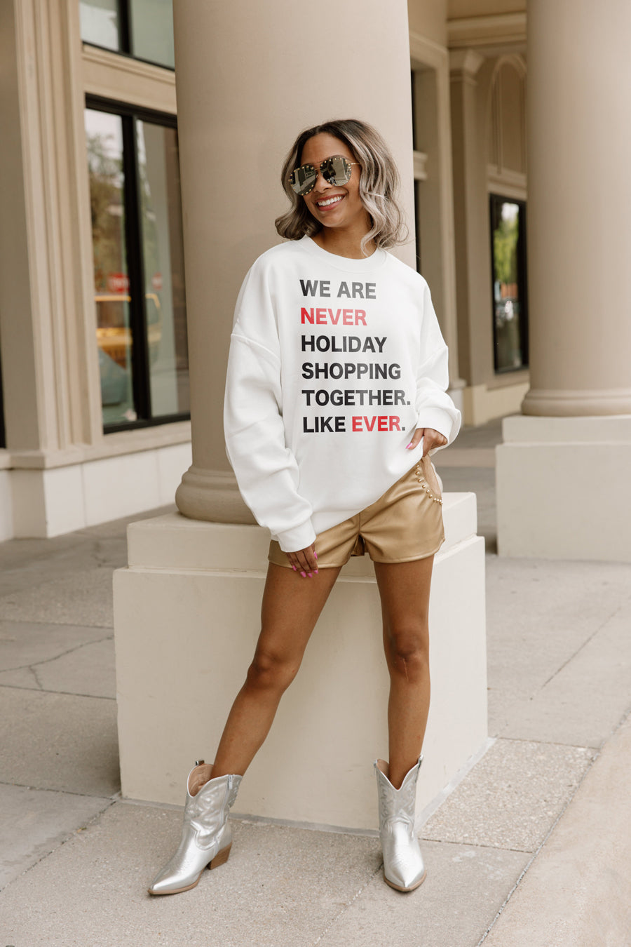Ultimate Holiday Drop Shoulder Crewneck Sweatshirt - White