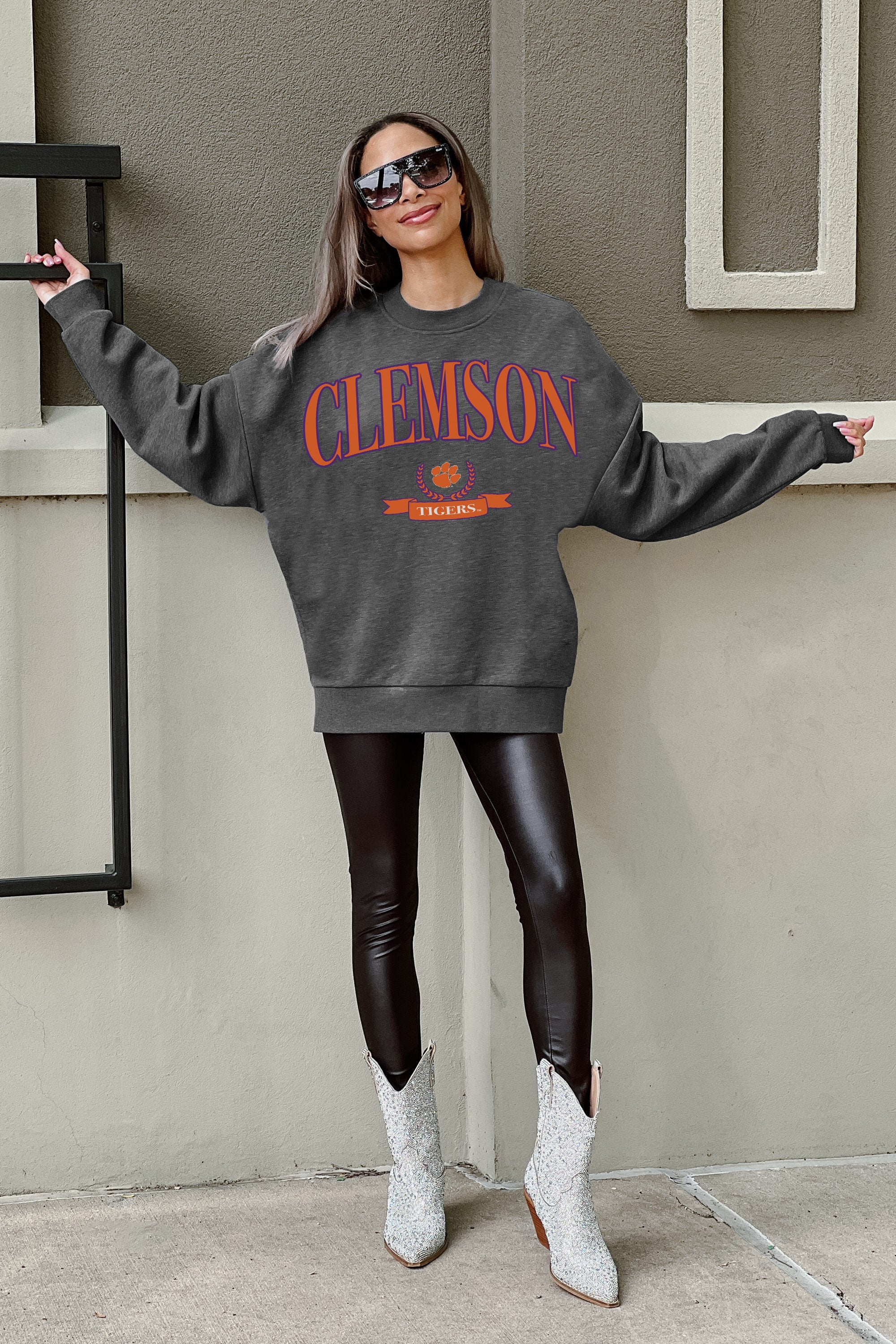CLEMSON TIGERS Ultimate Comfort Premium Fleece Drop Shoulder Crewneck Pullover