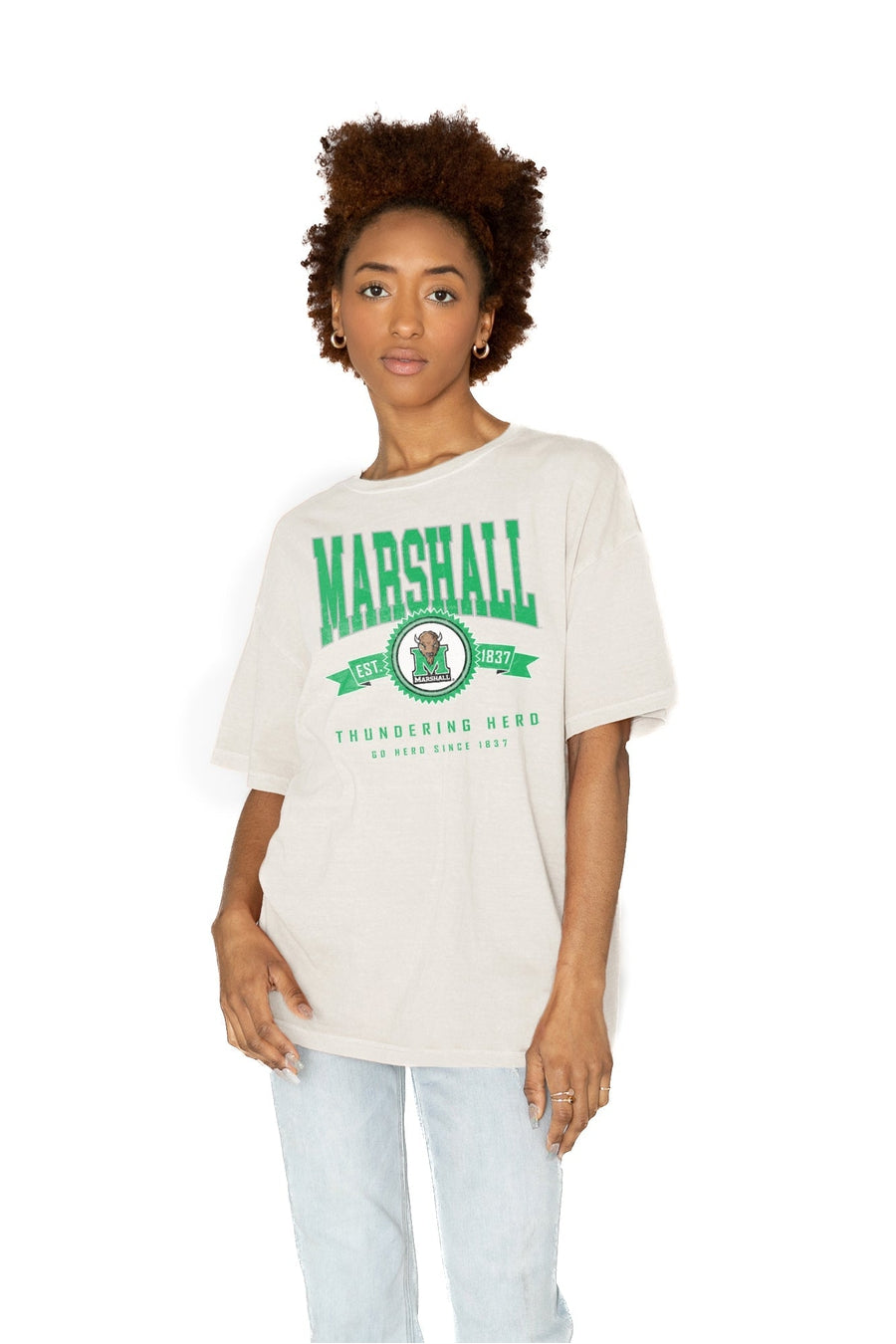 MARSHALL THUNDERING HERD PREMIUM OVERSIZED COTTON CREWNECK TEE