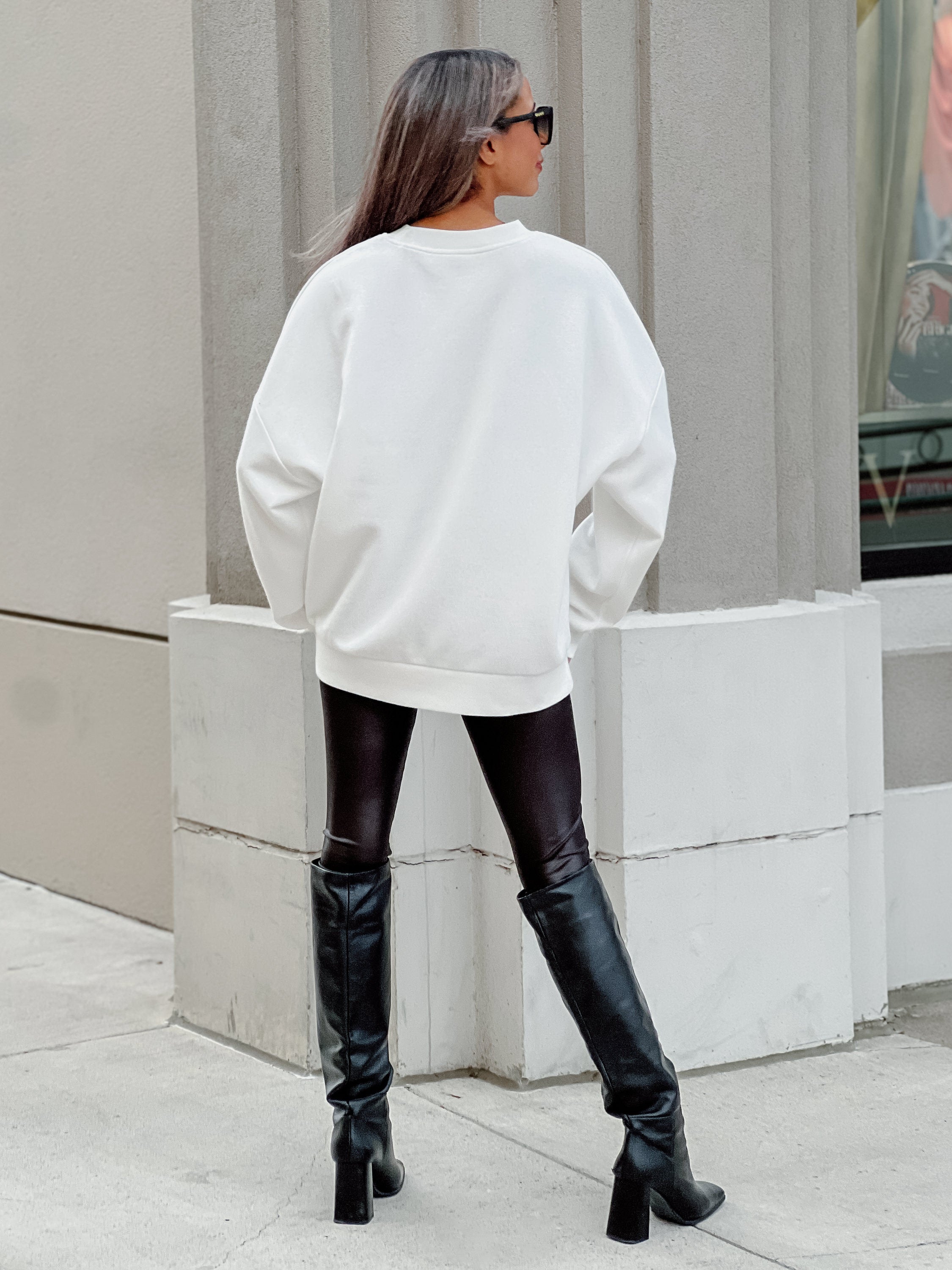 Premium Merry Varsity Letters Drop Shoulder Sweatshirt - White