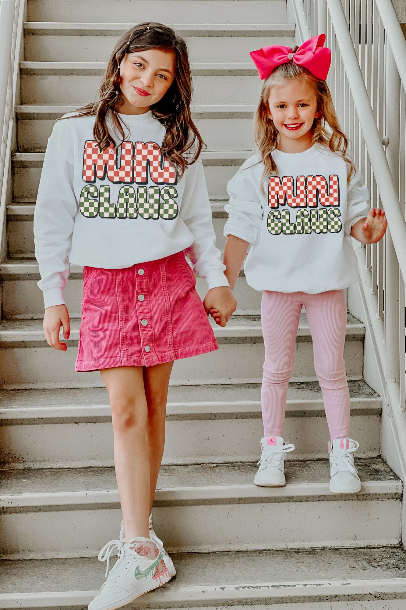 Premium Checkered Mini Claus Kids Crew Sweatshirt - Holiday Edition